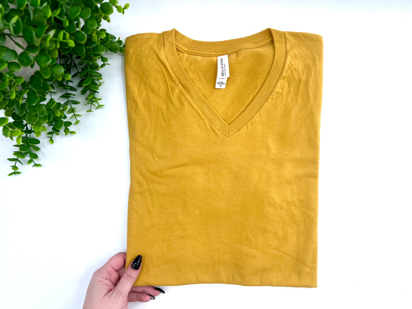 MEDIUM - Mustard Vneck Tshirt - Bella Canvad