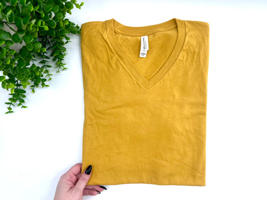 MEDIUM - Mustard Vneck Tshirt - Bella Canvad