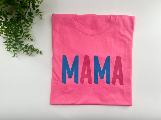 READY TO SHIP: MEDIUM - Mama Blue and Pink Tshirt - District