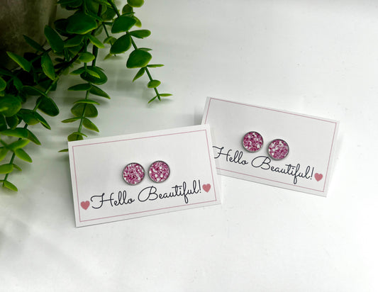 READY TO SHIP: Hello Beautiful Pink Faux Sequin Earring Studs