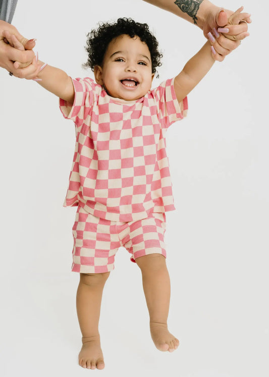 READY TO SHIP: 6/12 MONTH - Pink Short Checker Set - Little One Shop Co
