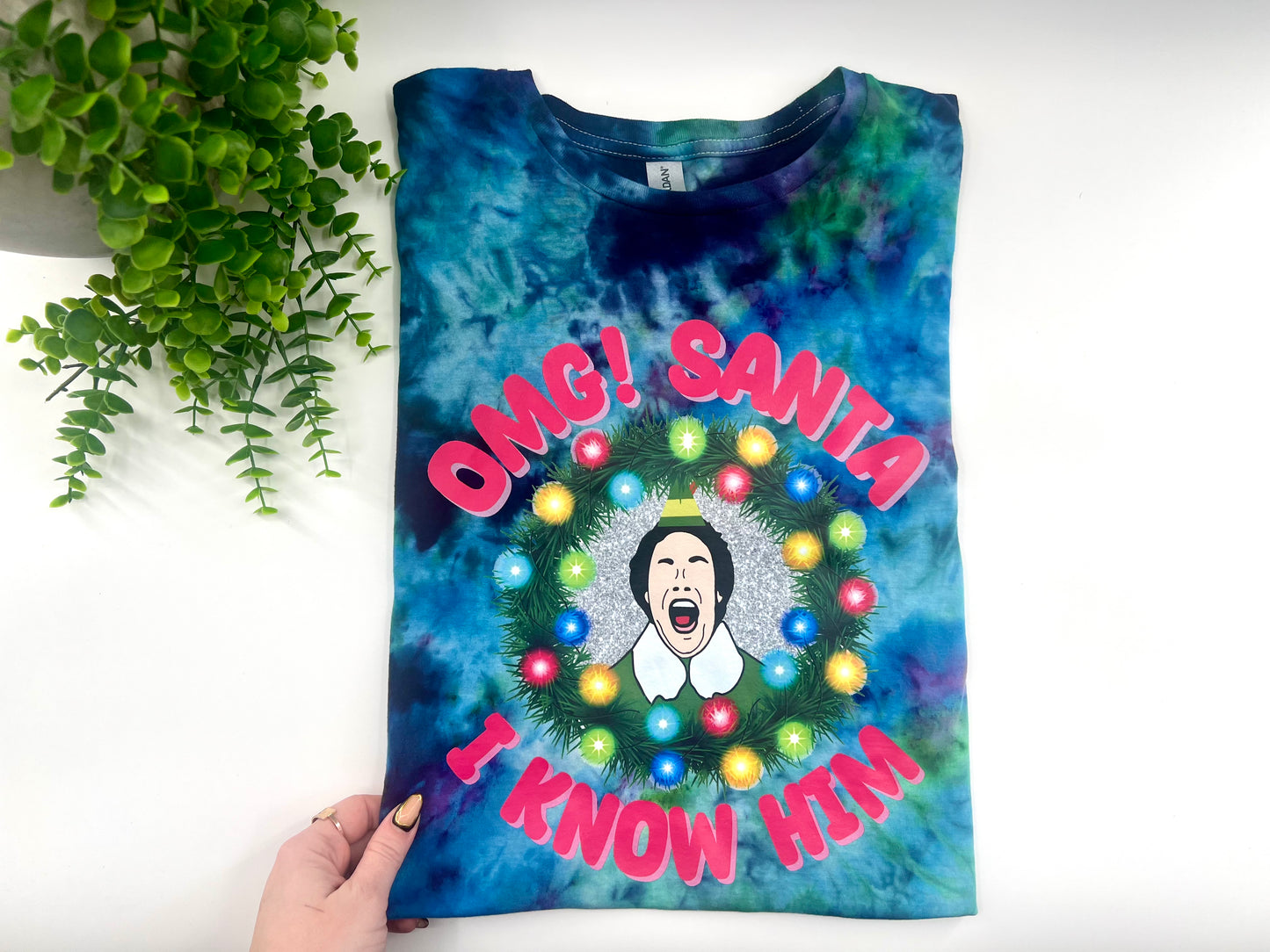 READY TO SHIP: Large - Omg Santa Ice Dyed Tshirt