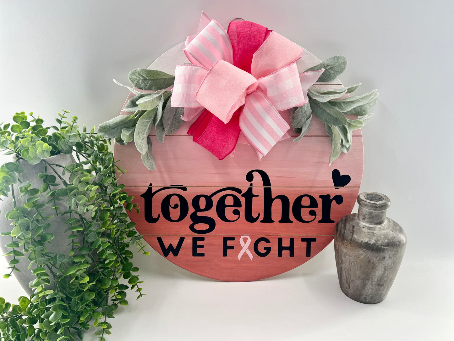 Together We Fight - 18” Pink Ombre Faux Pallet Door Hanger