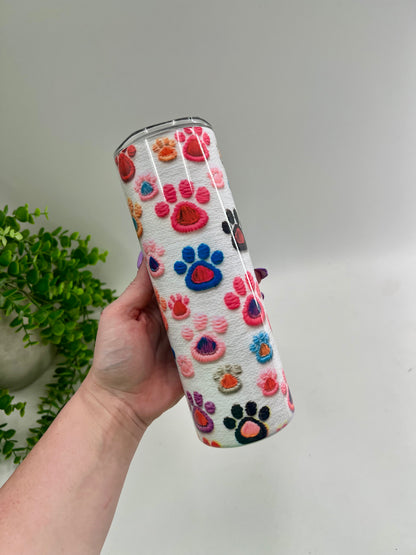 READY TO SHIP: FLAWED - Colorful Paw Prints **chipped on lid & bottom of cup**