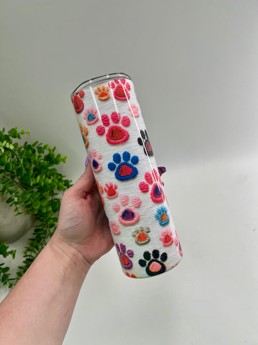 READY TO SHIP: FLAWED - Colorful Paw Prints **chipped on lid & bottom of cup**
