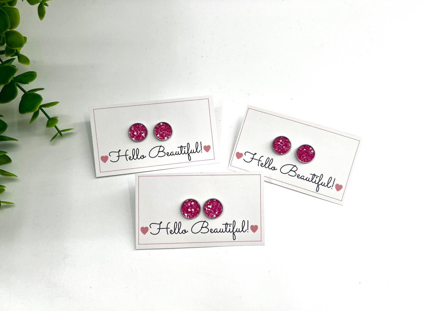 READY TO SHIP: Hello Beautiful Hot Pink Faux Sequin Earring Studs