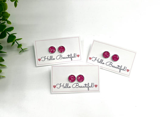 READY TO SHIP: Hello Beautiful Hot Pink Faux Sequin Earring Studs