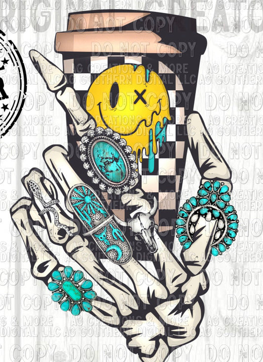 #135 - Skelly Coffee Turquoise - DIRECT TO FILM PRINT ONLY