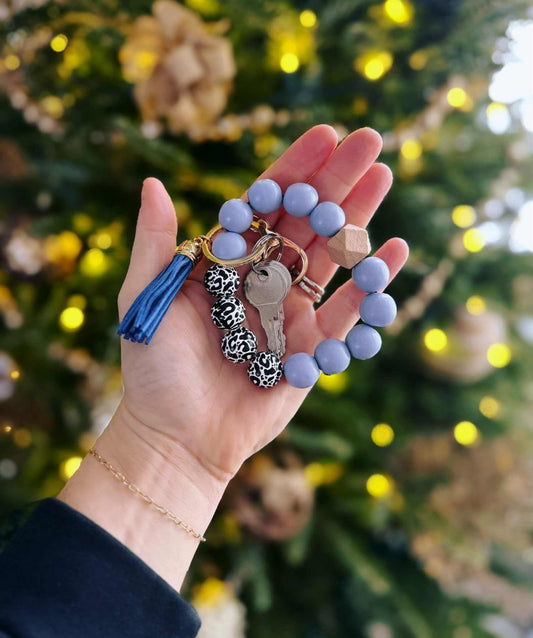 READY TO SHIP: Blue Cow Bead Keychain