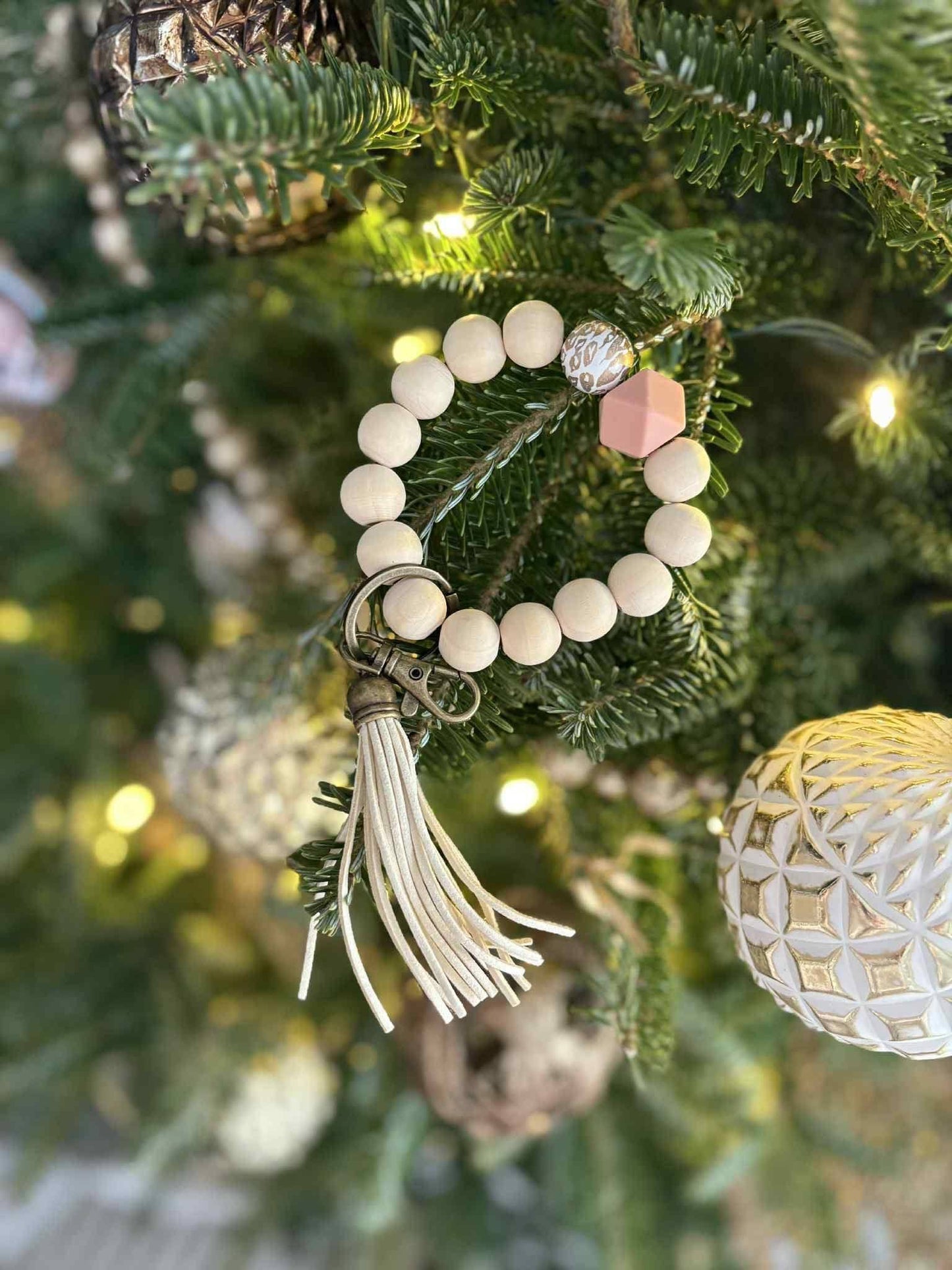 READY TO SHIP: Neutral Wood Bead Keychain