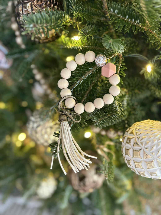 READY TO SHIP: Neutral Wood Bead Keychain