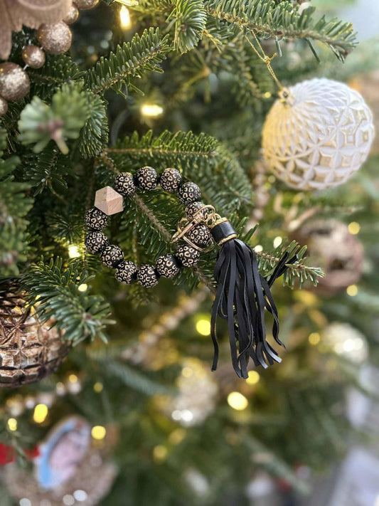 READY TO SHIP: Leopard Black Bead Keychain