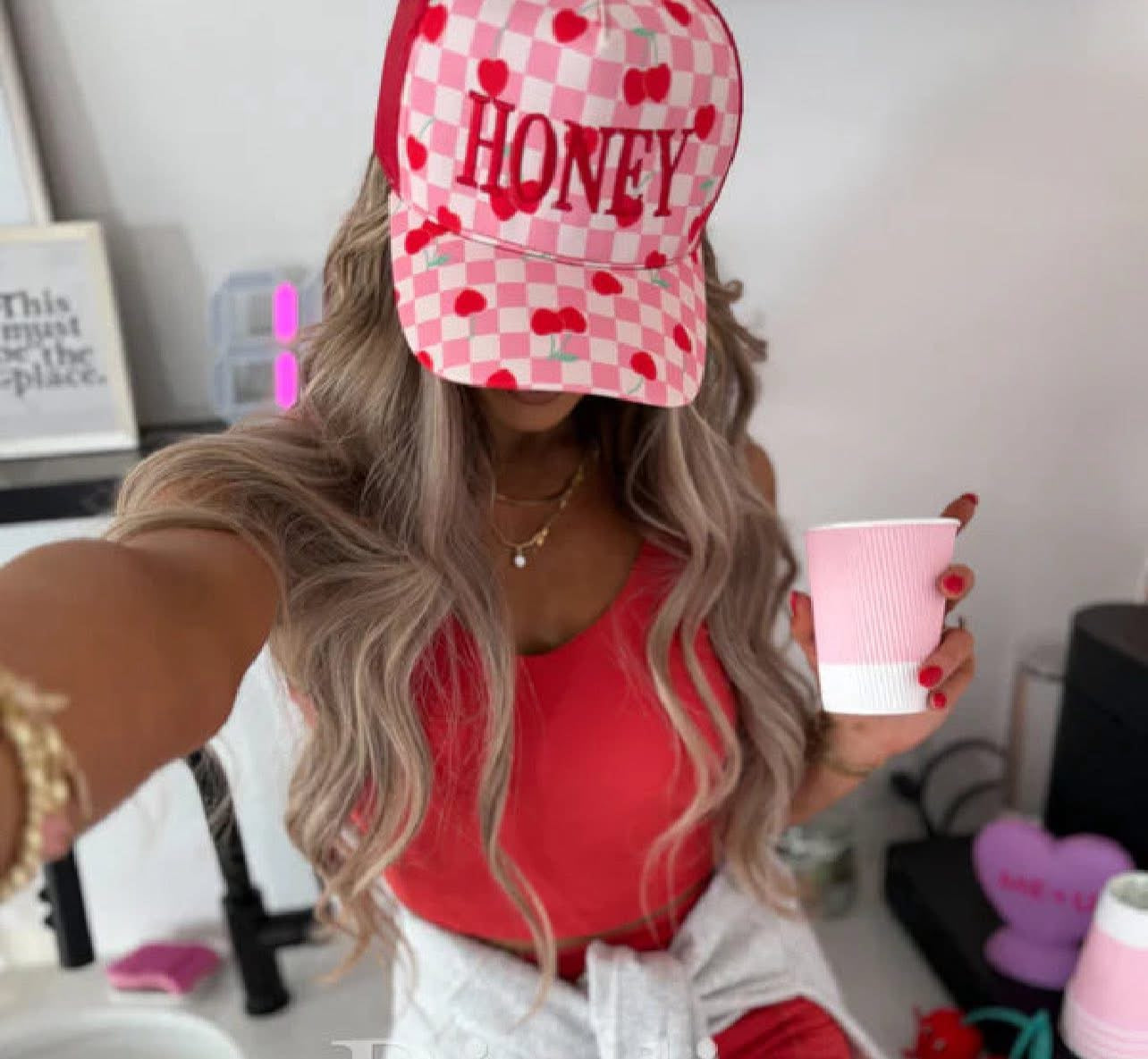 WILL BE READY TO SHIP: Honey Cherry Trucker Hat