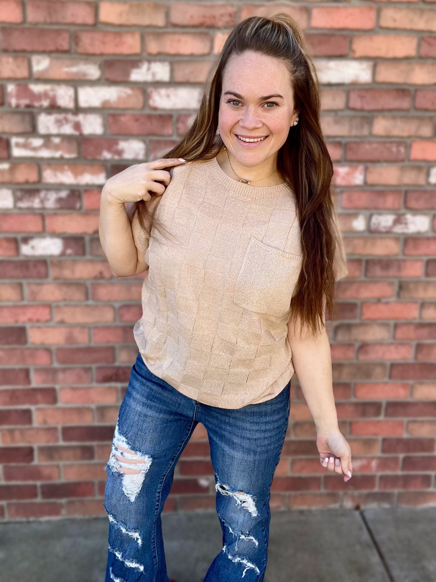 Kelsey’s Closet: XL - Cream/Light Brown Knit Top