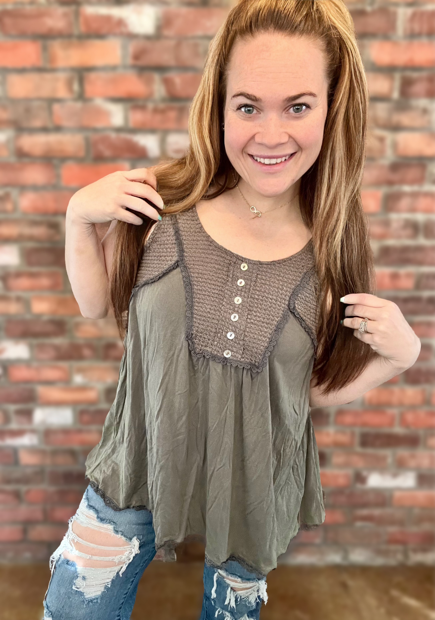 Kelsey’s Closet: Small - Babydoll POL Charcoal Tank