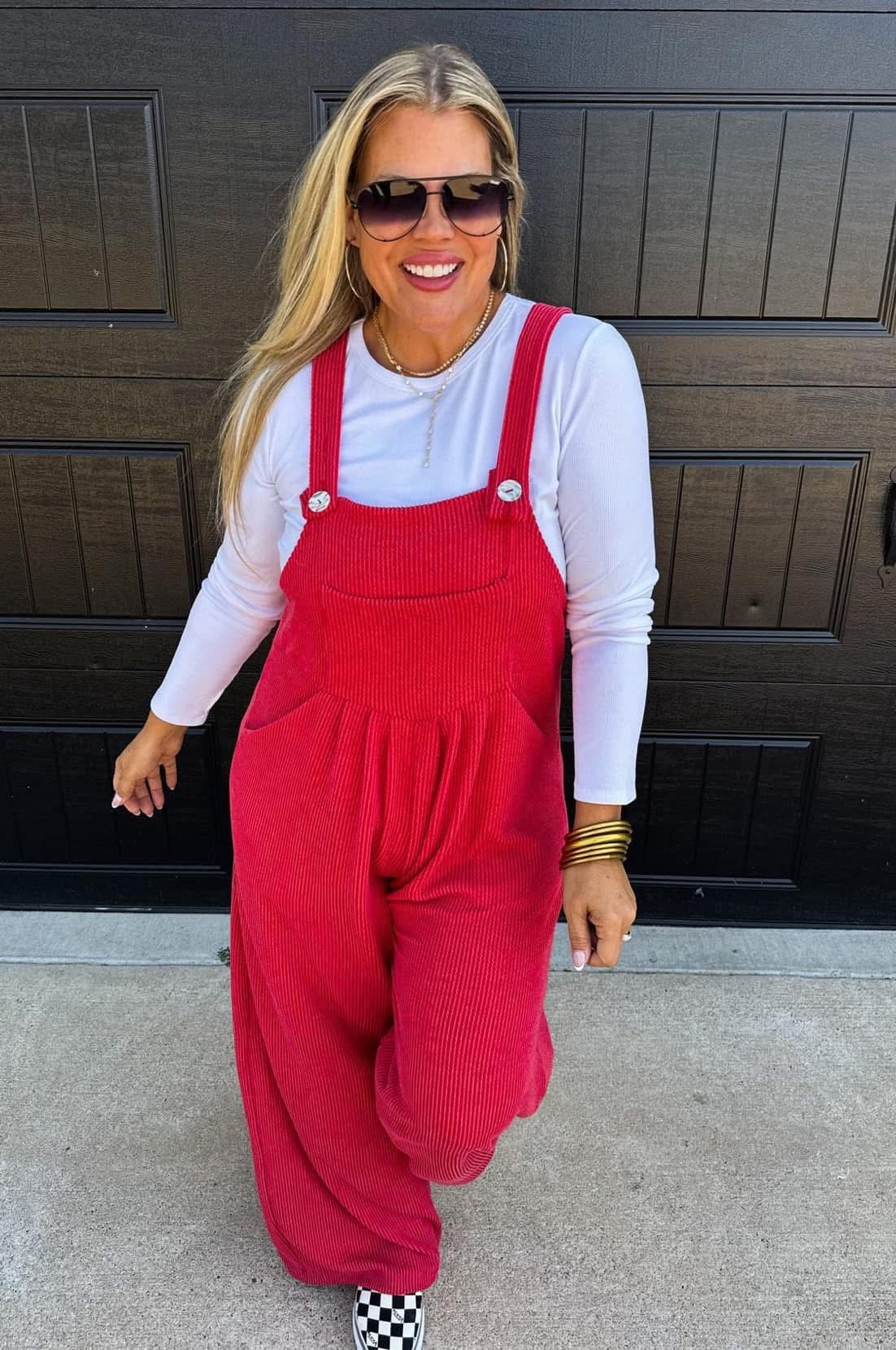 READY TO SHIP: L/XL - Red Boho Overalls