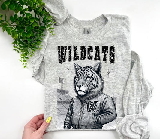Wildcats Retro Vintage Mascot Sketch - Custom