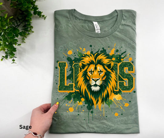 Lions Green and Yellow Splatter Mascot - Custom