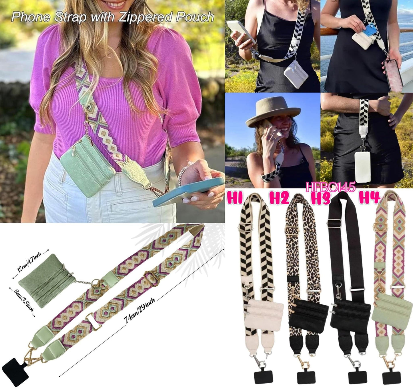 Phone Strap with Zippered Pouch