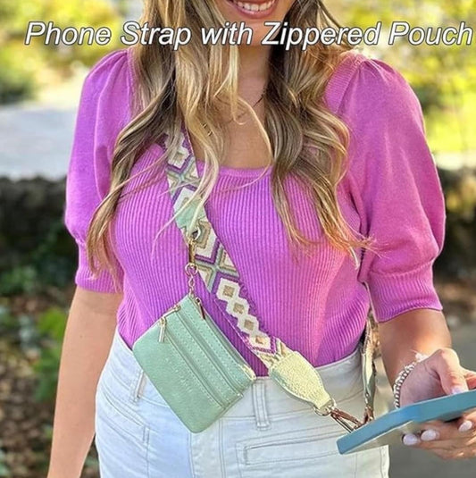 Phone Strap with Zippered Pouch