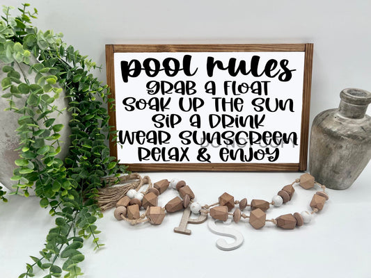 Pool Rules - 16x10” - Wood Sign