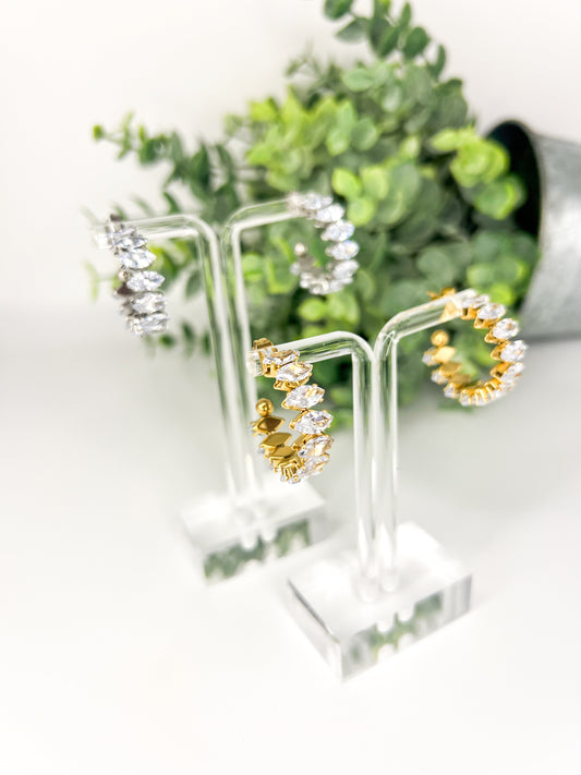 Marquis CZ Stone Hoop Earrings