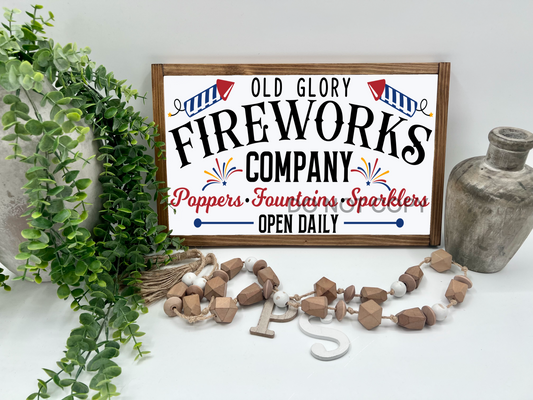 Old Glory Fireworks Company - 16x10” - Wood Sign