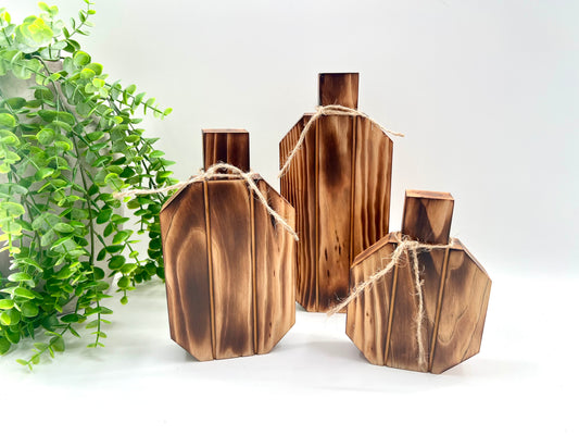 READY TO SHIP: Faux Octagon Wood Burned Pumpkin Set of 3