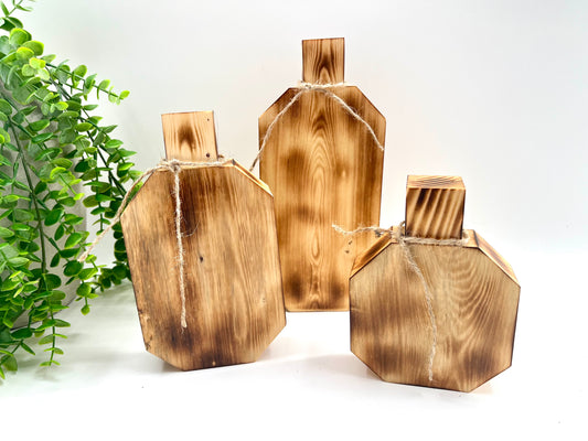 READY TO SHIP: Solid Octagon Wood Burned Pumpkin Set of 3