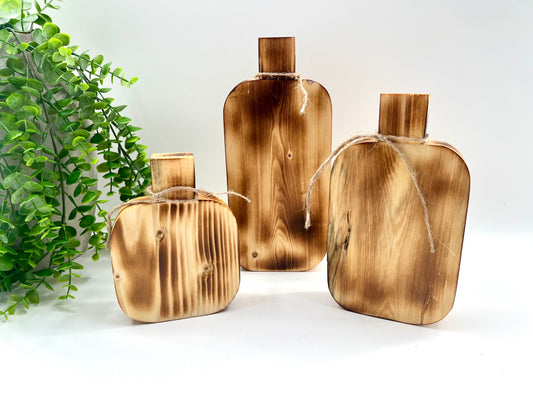 READY TO SHIP: Solid Round Wood Burned Pumpkin Set of 3