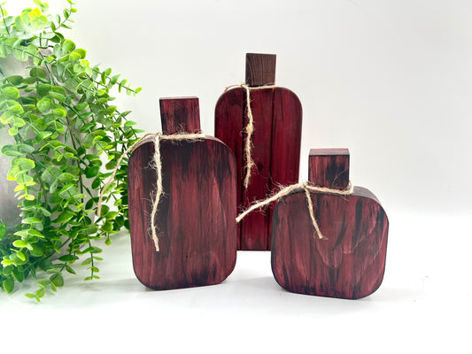 READY TO SHIP: Solid Round Burgandy with Ebony Black Stain - Pumpkin Set of 3