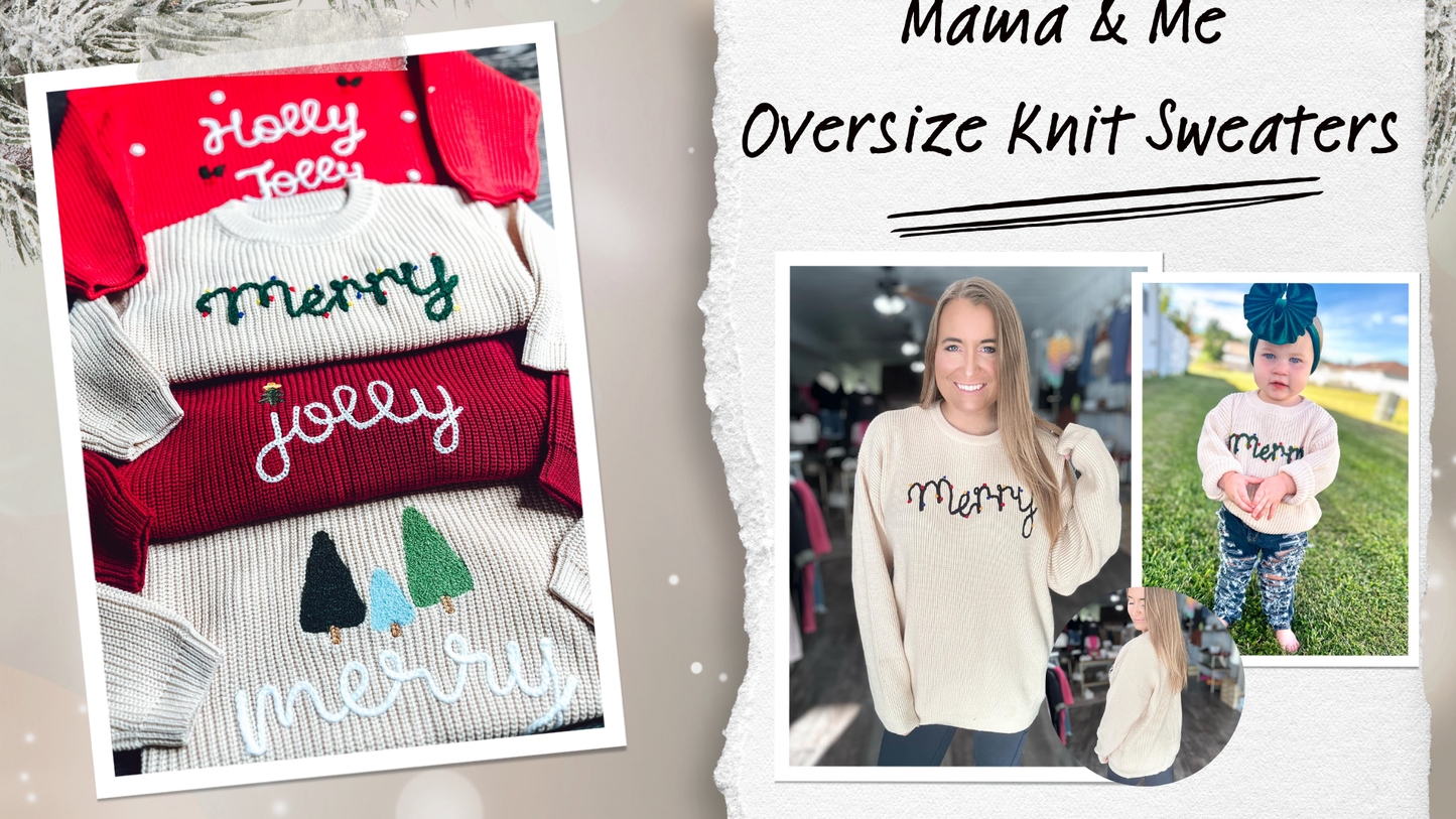 1 WEEK TAT: Adult and Kid Rope Embroidered Holiday Sweaters