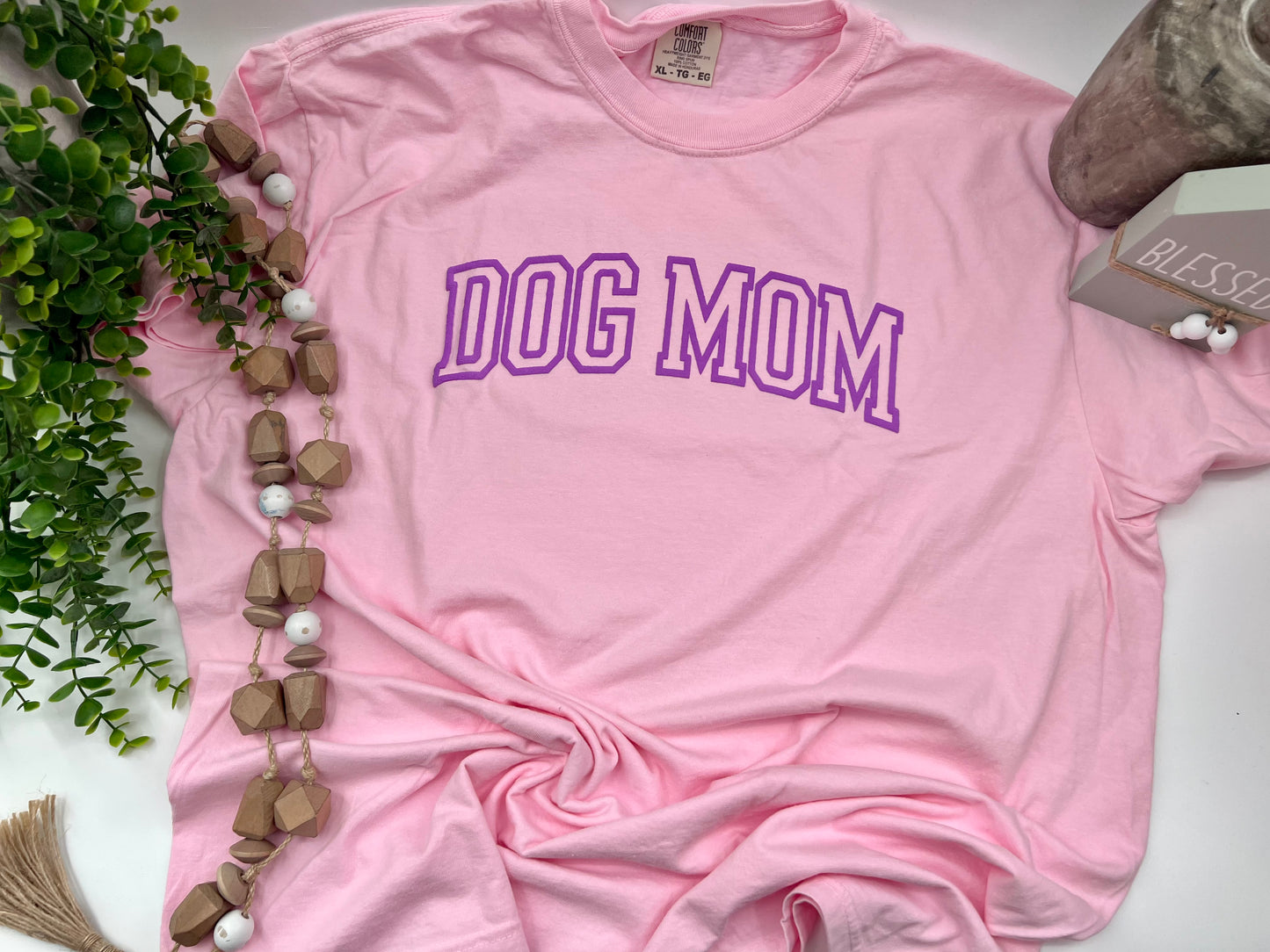 READY TO SHIP - XL - Dog Mom PUFF - Blossom (Hot Pink Puff) - Comfort Colors