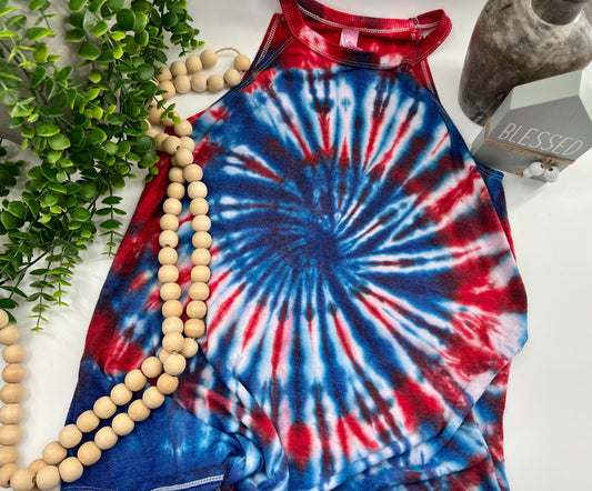 SMALL - Red and Blue Swirl Dyed District Rocker Tank