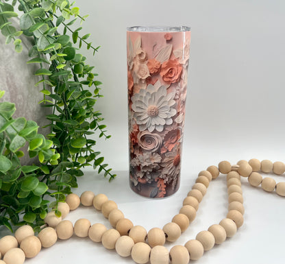 3D White Pink Flowers - 20 oz Tumbler