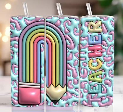 Teacher Rainbow Pencil Puff - 20 oz Tumbler