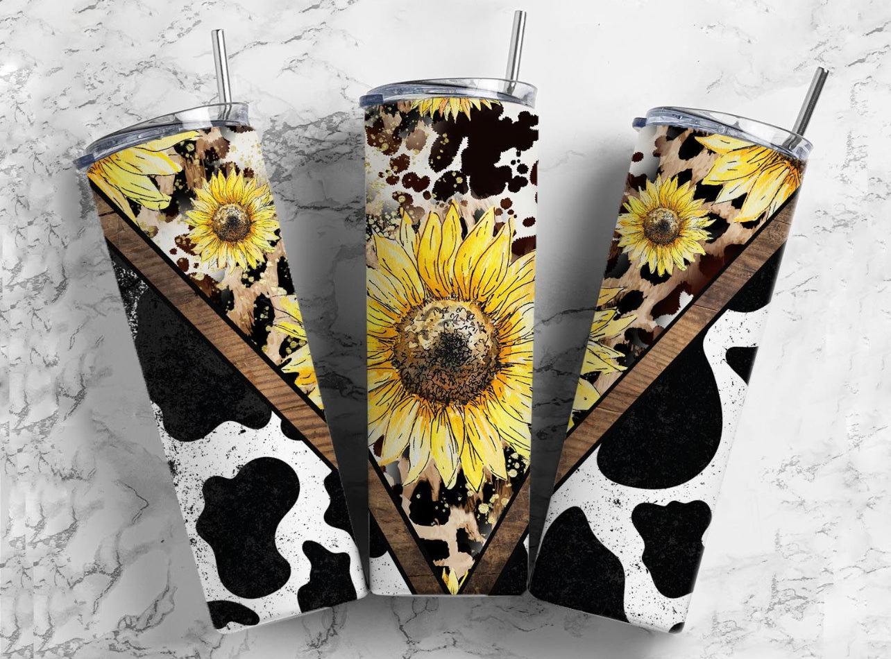 Sunflower Cowprint V Split - 20 oz Tumbler