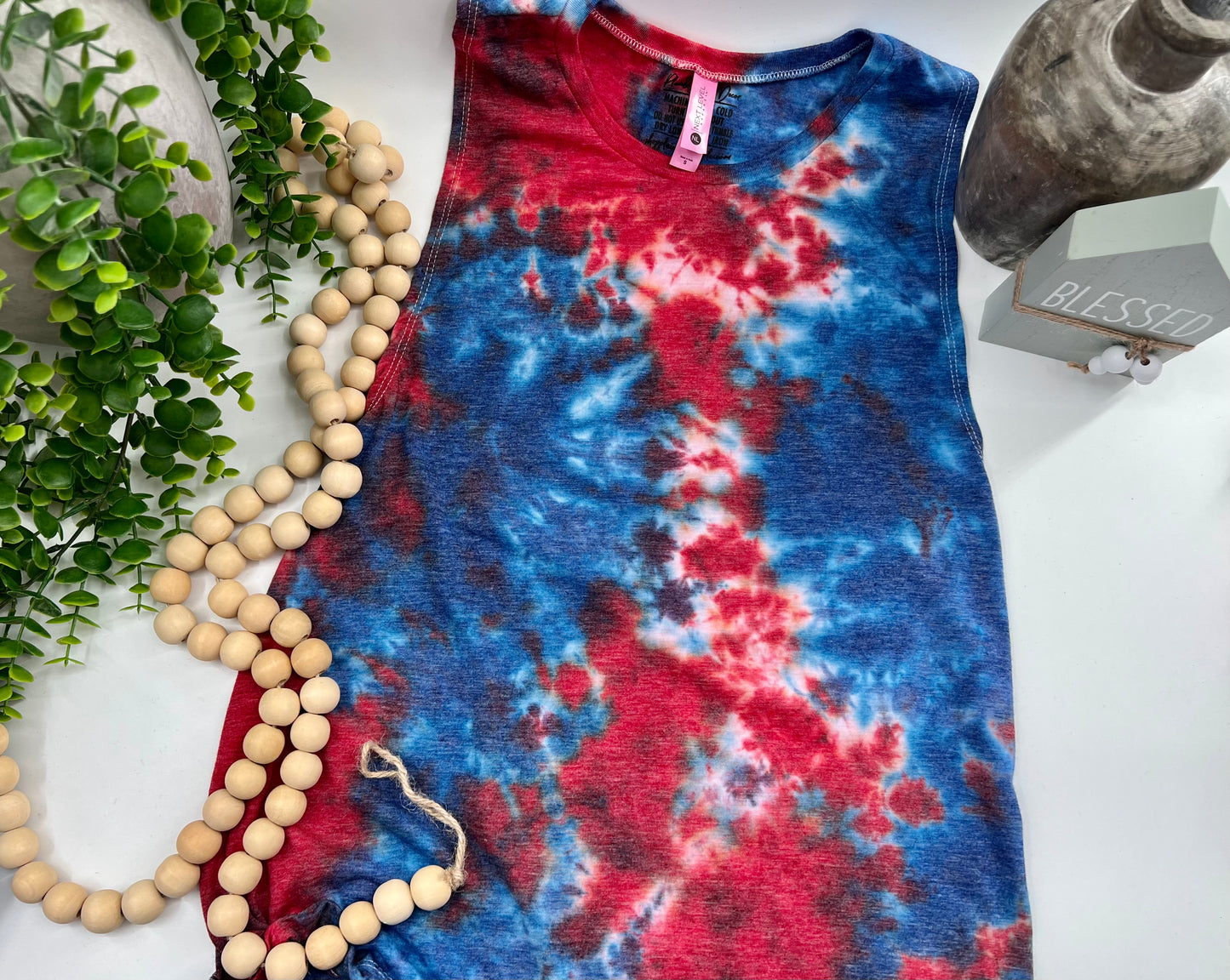 Small - Red and Blue Dyed Next Level Tank