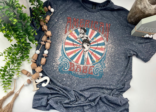 American Babe Retro - H. Navy - Bleached Tee