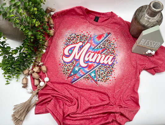 Mama Fourth Bolt - H. Red - Bleached Tee