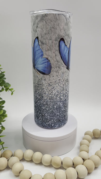 Teal Glitter Butterfly - 20 oz Tumbler