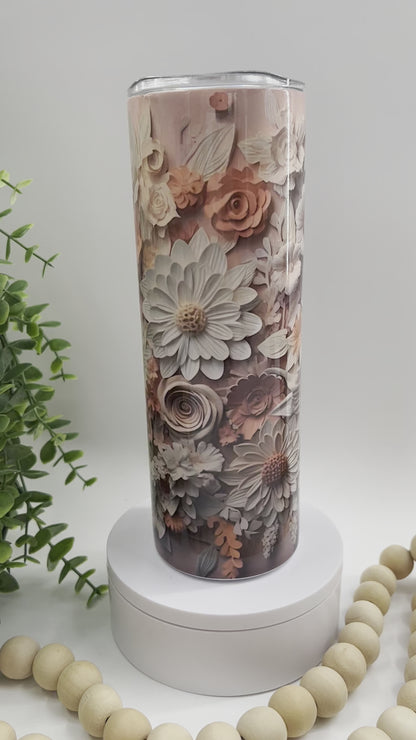 3D White Pink Flowers - 20 oz Tumbler