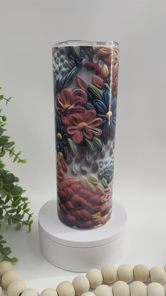 Rainbow Floral Faux Embroidery - 20 oz Tumbler
