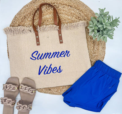 Summer Vibes embroidered Knitted Canvas Tote 5.22.23