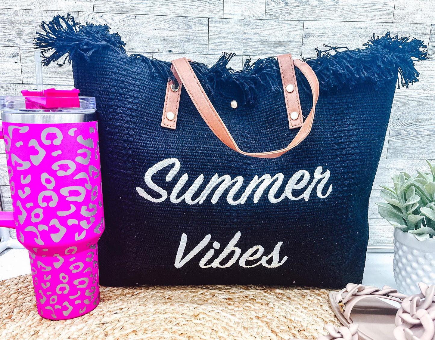 Summer Vibes embroidered Knitted Canvas Tote 5.22.23