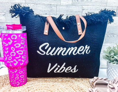 Summer Vibes embroidered Knitted Canvas Tote 5.22.23
