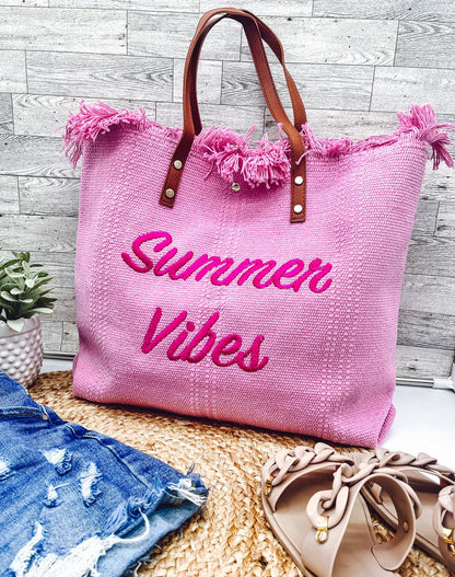 Summer Vibes embroidered Knitted Canvas Tote 5.22.23