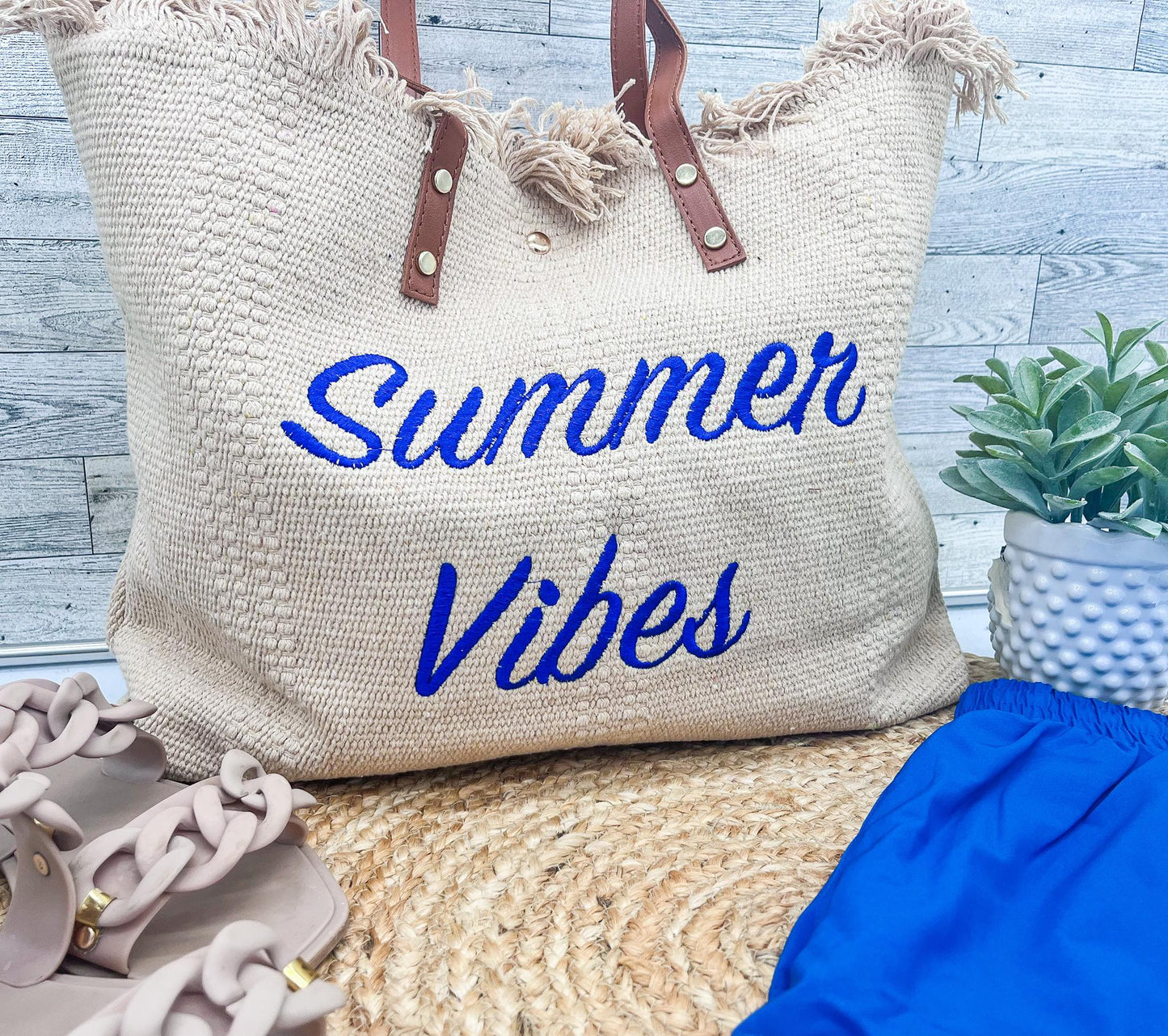 Summer Vibes embroidered Knitted Canvas Tote 5.22.23