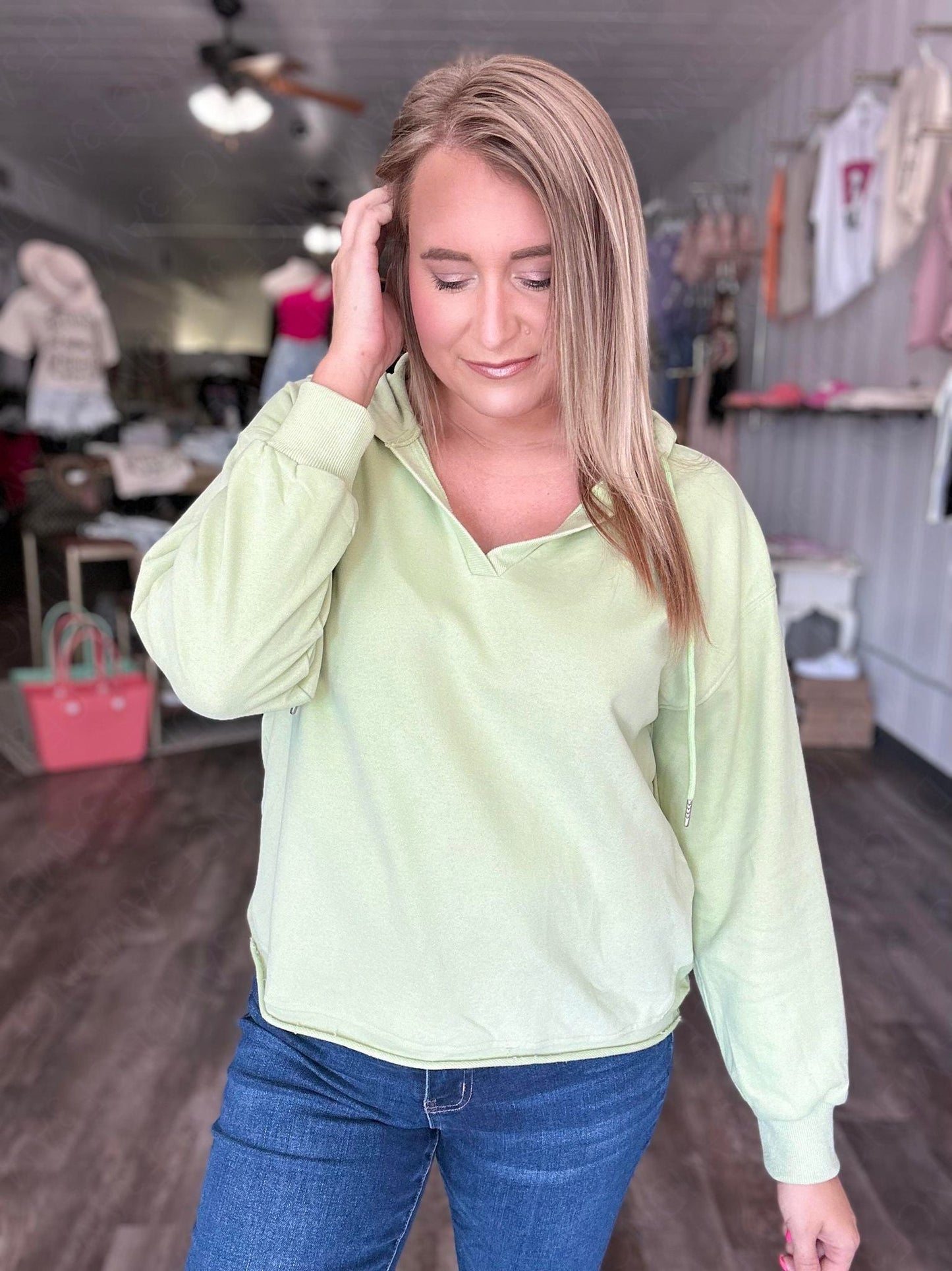 1 WEEK TAT: Tori Raw Hem Hoodie Sweater-