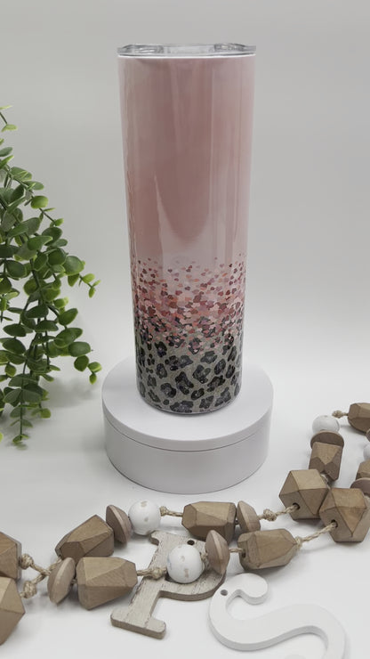 Pink Leopard Heart Glitter - 20 oz Tumbler